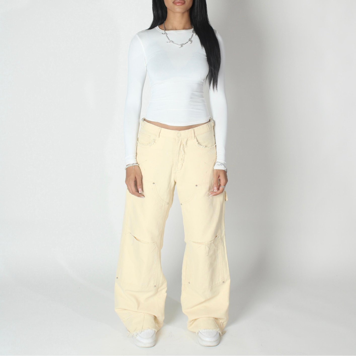★OY★CARPENTER TUCK PANTS-CREAM★正規品/韓国直送料込/人気 ☆OY☆CARPENTER TUCK PANTS-CREAM☆正規品/韓国直送料込/人気