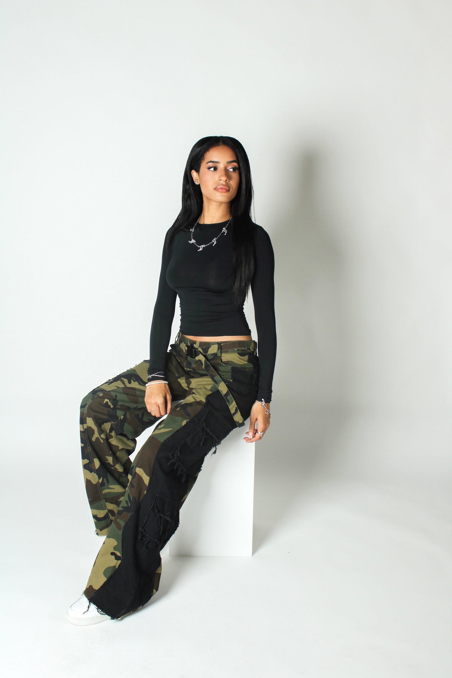 Split cargo pants - Camo/Black