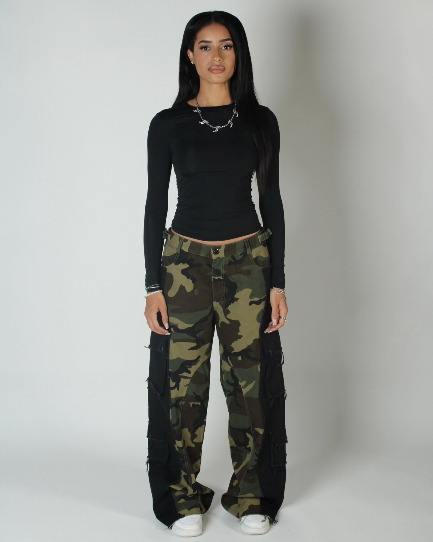 Split cargo pants - Camo/Black