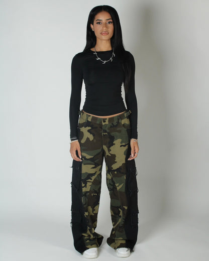 Split cargo pants - Camo/Black