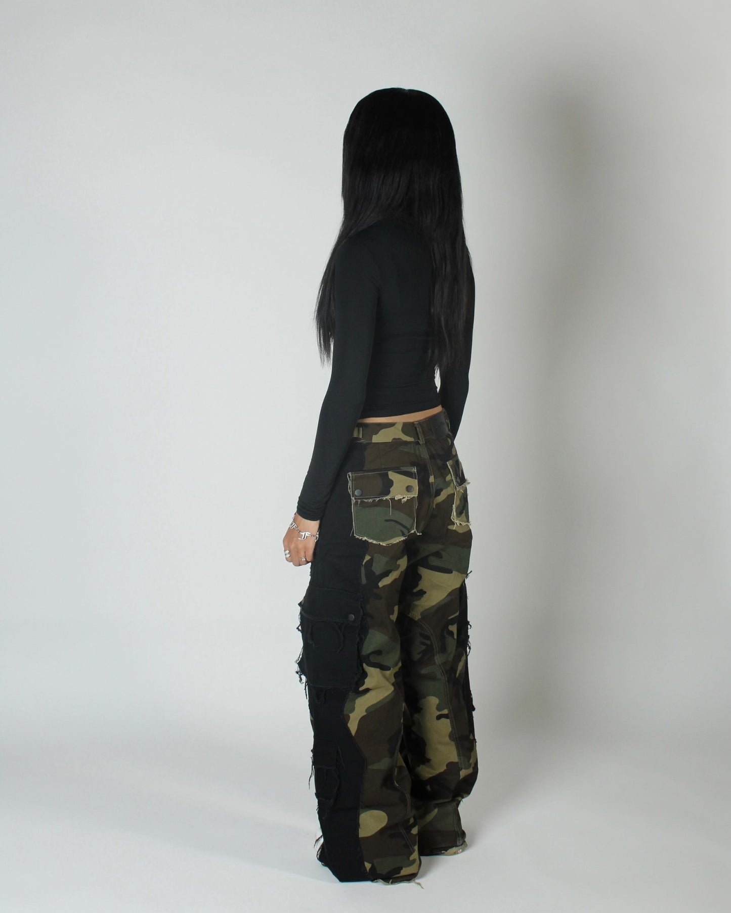 Split cargo pants - Camo/Black