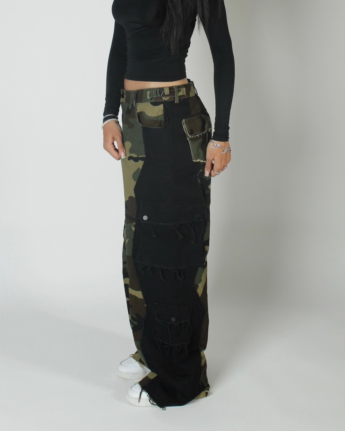 Split cargo pants - Camo/Black