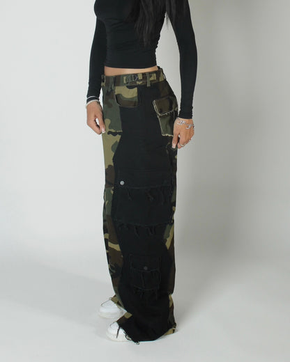 Split cargo pants - Camo/Black