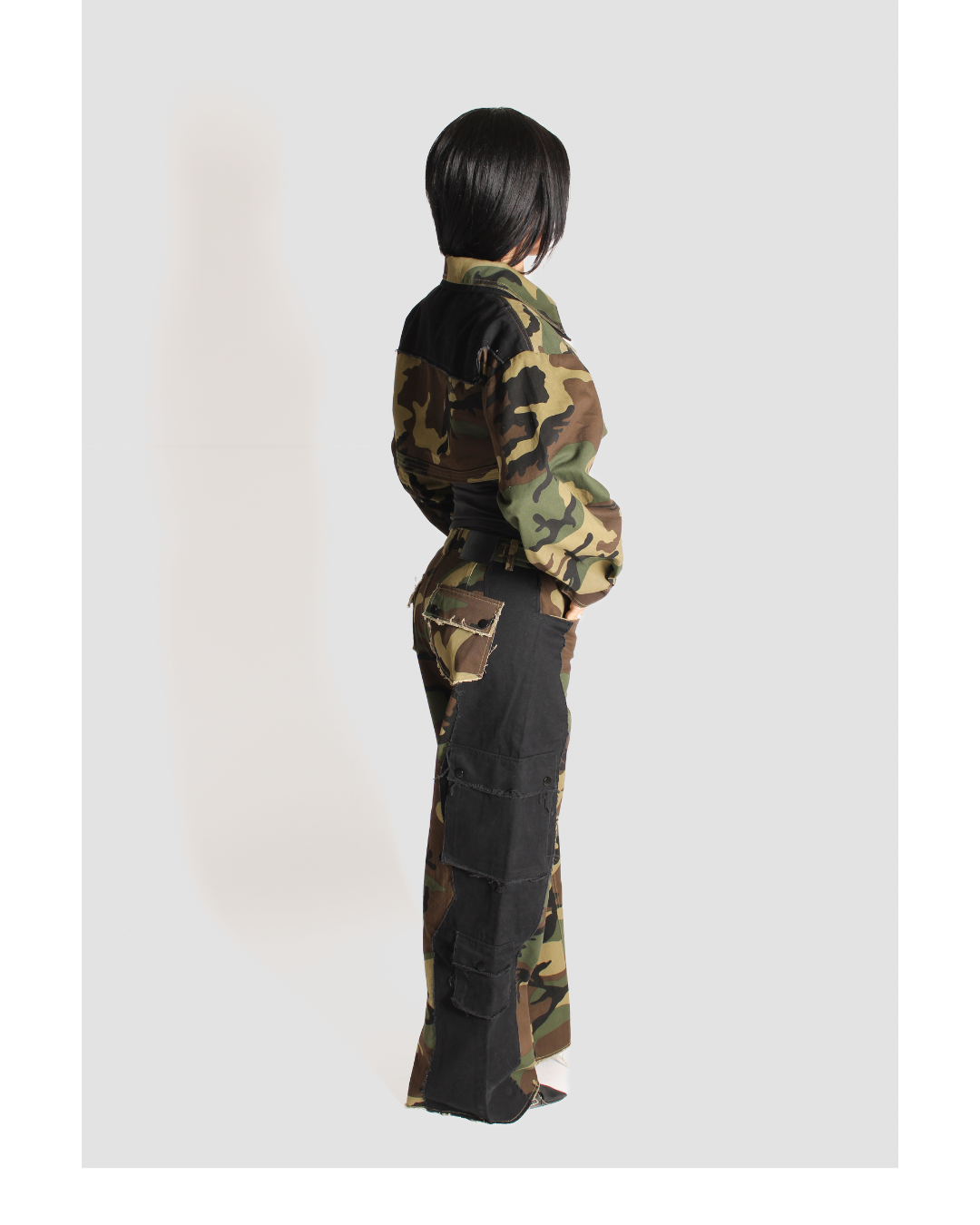 camo/black cropped jacket