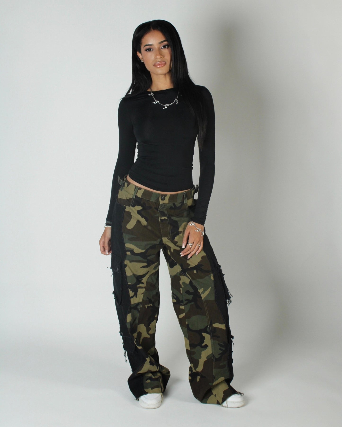 Split cargo pants - Camo/Black