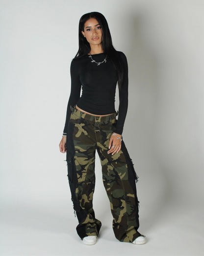 Split cargo pants - Camo/Black