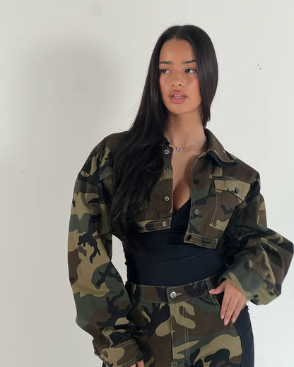 camo/black cropped jacket